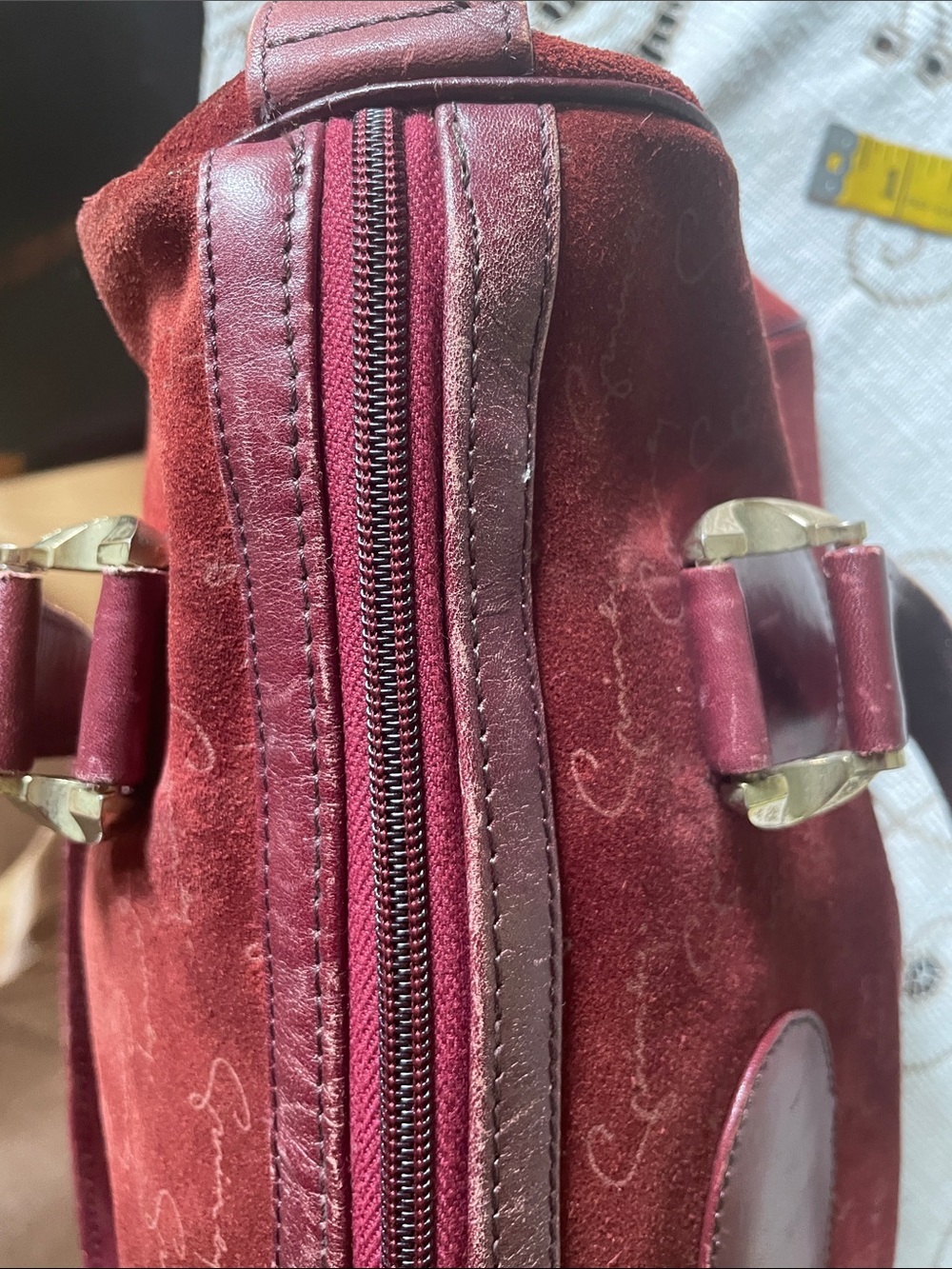 Givenchy Burgundy Suede Calfskin Monogram Vintage Bowling Satchel Bag - Picture 10 of 16